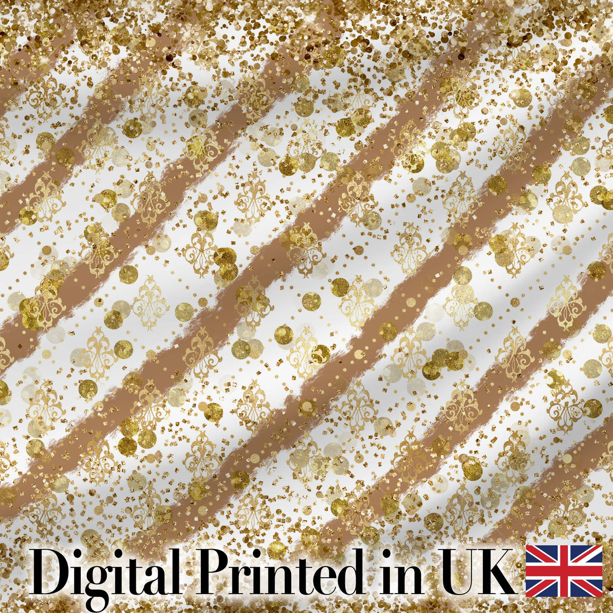 Gold Glitter Damask Stripe Elegant Seamless Pattern Digital Print Fabric by the Metre UK Sewing Quilting Textile Design Luxury