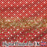 Red Gold Chevron Glitter Leopard Seamless Pattern Digital Print Fabric by the Metre UK Sewing Quilting Textile Design Bold Festive