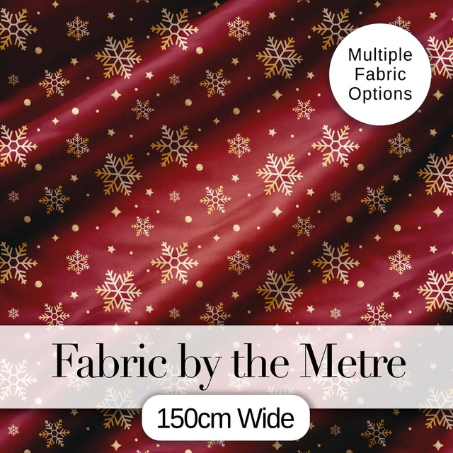Red Gold Snowflake Star Seamless Pattern Digital Print Fabric by the Metre UK Sewing Quilting Textile Design Classic Christmas