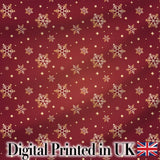 Red Gold Snowflake Star Seamless Pattern Digital Print Fabric by the Metre UK Sewing Quilting Textile Design Classic Christmas