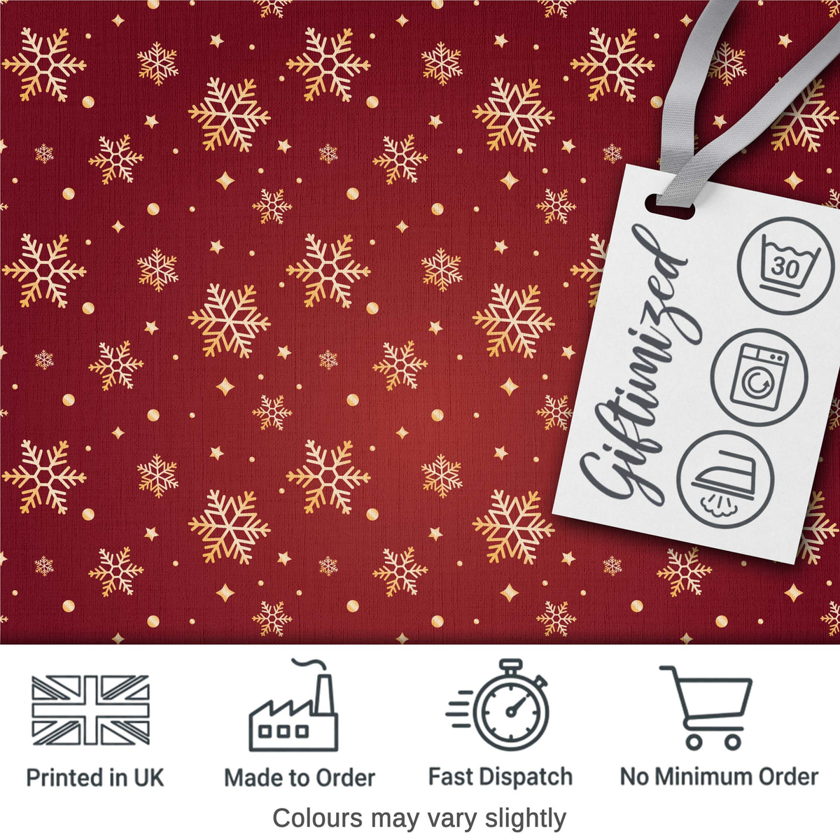 Red Gold Snowflake Star Seamless Pattern Digital Print Fabric by the Metre UK Sewing Quilting Textile Design Classic Christmas
