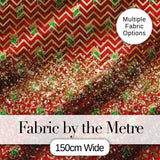 Red Chevron Christmas Tree Glitter Seamless Pattern Digital Print Fabric by the Metre UK Sewing Quilting Textile Design Holiday