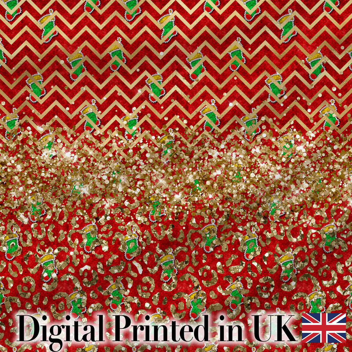Red Chevron Christmas Tree Glitter Seamless Pattern Digital Print Fabric by the Metre UK Sewing Quilting Textile Design Holiday