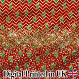 Red Chevron Christmas Tree Glitter Seamless Pattern Digital Print Fabric by the Metre UK Sewing Quilting Textile Design Holiday