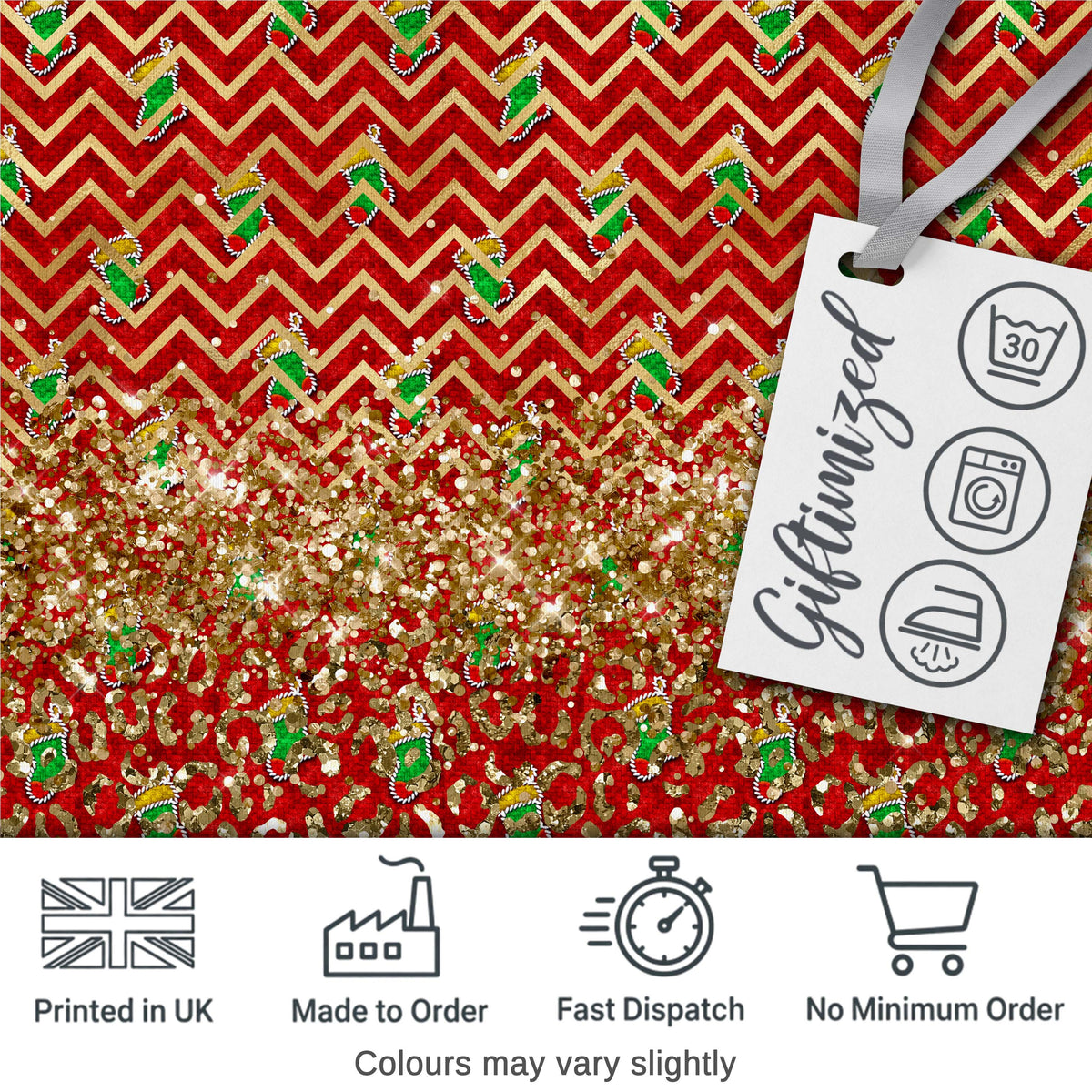 Red Chevron Christmas Tree Glitter Seamless Pattern Digital Print Fabric by the Metre UK Sewing Quilting Textile Design Holiday