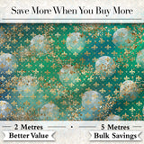 Teal Gold Fleur De Lis Ornament Seamless Pattern Digital Print Fabric by the Metre UK Sewing Quilting Textile Design Elegant Luxe