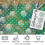 Teal Gold Fleur De Lis Ornament Seamless Pattern Digital Print Fabric by the Metre UK Sewing Quilting Textile Design Elegant Luxe