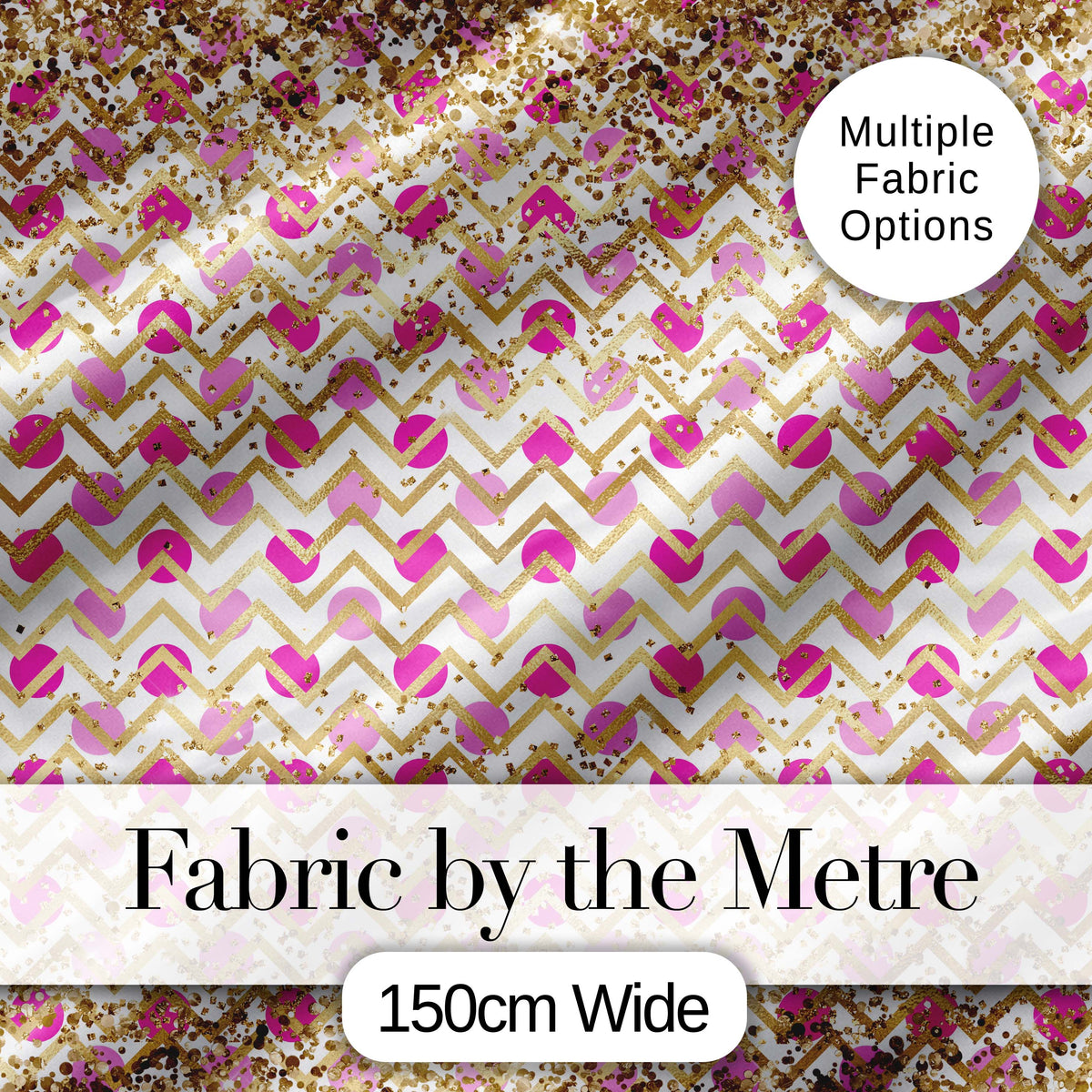 Pink Gold Chevron Glitter Dot Seamless Pattern Digital Print Fabric by the Metre UK Sewing Quilting Textile Design Chic Modern
