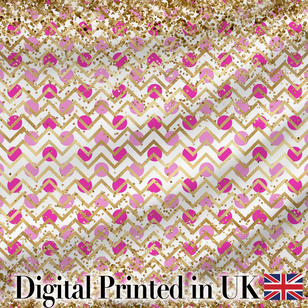 Pink Gold Chevron Glitter Dot Seamless Pattern Digital Print Fabric by the Metre UK Sewing Quilting Textile Design Chic Modern