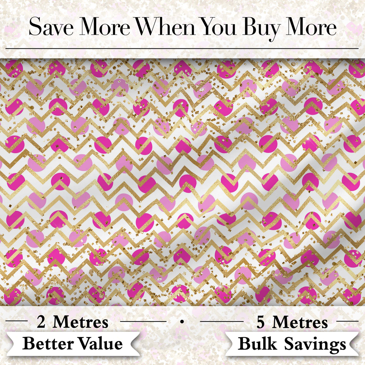 Pink Gold Chevron Glitter Dot Seamless Pattern Digital Print Fabric by the Metre UK Sewing Quilting Textile Design Chic Modern