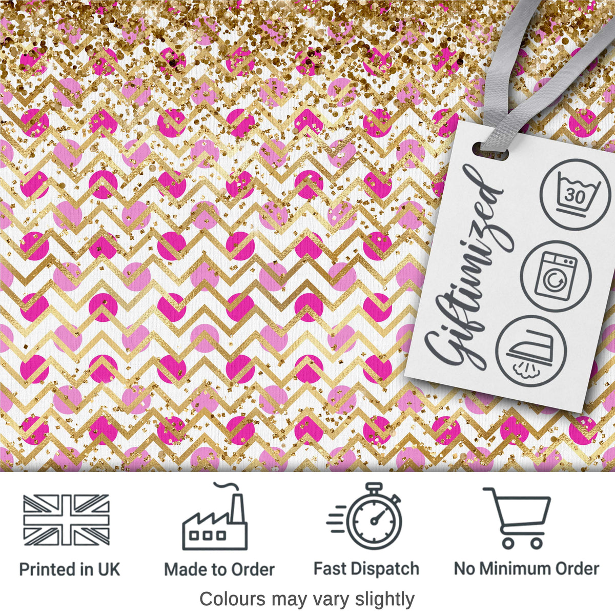 Pink Gold Chevron Glitter Dot Seamless Pattern Digital Print Fabric by the Metre UK Sewing Quilting Textile Design Chic Modern