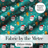 Cute Santa Mrs Claus Gingerbread Seamless Pattern Digital Print Fabric by the Metre UK Sewing Quilting Textile Design Festive Kids
