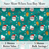 Cute Santa Mrs Claus Gingerbread Seamless Pattern Digital Print Fabric by the Metre UK Sewing Quilting Textile Design Festive Kids