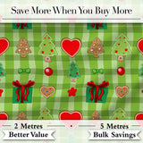 Cute Christmas Tree Gift Heart Plaid Seamless Pattern Digital Print Fabric by the Metre UK Sewing Quilting Textile Festive Holiday Design