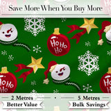 Cute Snowman Ornament Star Snowflake Seamless Pattern Digital Print Fabric by the Metre UK Sewing Quilting Textile Winter Christmas Fun