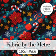 Cute Poinsettia Candy Cane Star Seamless Pattern Digital Print Fabric by the Metre UK Sewing Quilting Textile Festive Floral Holiday