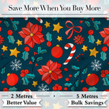 Cute Poinsettia Candy Cane Star Seamless Pattern Digital Print Fabric by the Metre UK Sewing Quilting Textile Festive Floral Holiday