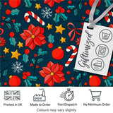 Cute Poinsettia Candy Cane Star Seamless Pattern Digital Print Fabric by the Metre UK Sewing Quilting Textile Festive Floral Holiday