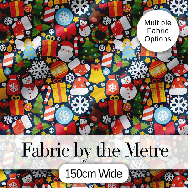 Cute Christmas  Santa Snowman Reindeer Gift Seamless Pattern Digital Print Fabric by the Metre UK Sewing Quilting Textile Festive
