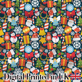 Cute Christmas  Santa Snowman Reindeer Gift Seamless Pattern Digital Print Fabric by the Metre UK Sewing Quilting Textile Festive