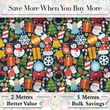 Cute Christmas  Santa Snowman Reindeer Gift Seamless Pattern Digital Print Fabric by the Metre UK Sewing Quilting Textile Festive