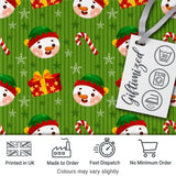 Cute Snowman Candy Cane Gift Box Seamless Pattern Digital Print Fabric by the Metre UK Sewing Quilting Textile Festive Winter Theme