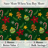 Cute Gingerbread Candy Cane Bauble Flower Seamless Pattern Digital Print Fabric by the Metre UK Sewing Quilting Textile Xmas Fabric Design