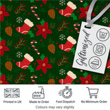 Cute Christmas Stocking Candy Cane Pinecone Seamless Pattern Digital Print Fabric by the Metre UK Sewing Quilting Textile Festive Green