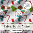Cute Snowman Candy Cane Christmas Tree Gift Festive Seamless Pattern Digital Print Fabric by the Metre UK Sewing Quilting Textile