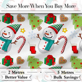 Cute Snowman Candy Cane Christmas Tree Gift Festive Seamless Pattern Digital Print Fabric by the Metre UK Sewing Quilting Textile