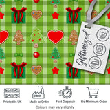 Cute Christmas Trees Hearts Gifts Green Plaid Seamless Pattern Digital Print Fabric by the Metre UK Sewing Quilting Textile