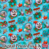 Cute Snowman Xmas Day Wreath Gifts Festive Seamless Pattern Digital Print Fabric by the Metre UK Sewing Quilting Textile