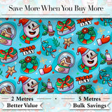 Cute Snowman Xmas Day Wreath Gifts Festive Seamless Pattern Digital Print Fabric by the Metre UK Sewing Quilting Textile