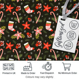 Cute Christmas Stockings Candy Canes Holly Floral Seamless Pattern Digital Print Fabric by the Metre UK Sewing Quilting Textile