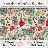 Cute Christmas Gifts Candy Canes Baubles Santa Hat Festive Seamless Pattern Digital Print Fabric by the Metre UK Sewing Quilting Textile