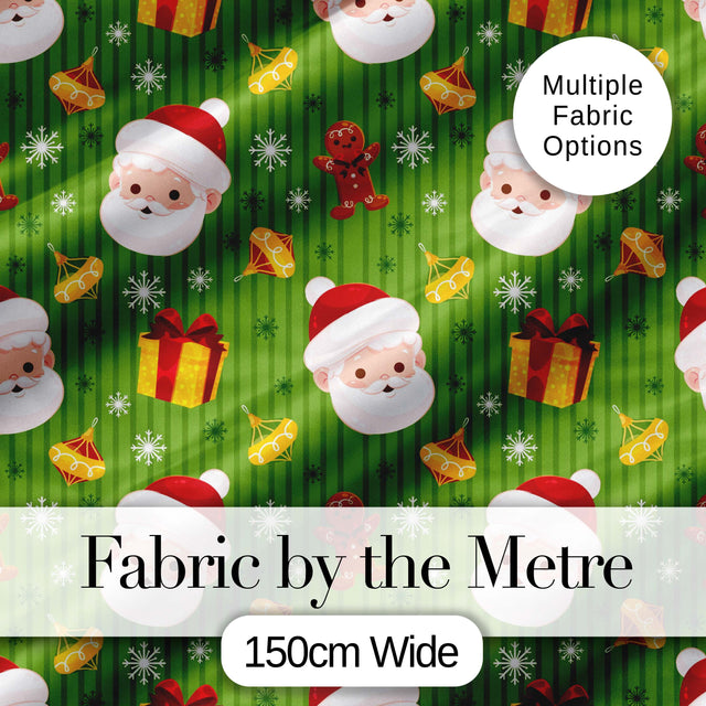 Cute Santa Claus Gingerbread Gift Snowflake Festive Seamless Pattern Digital Print Fabric by the Metre UK Sewing Quilting Textile