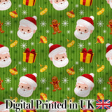 Cute Santa Claus Gingerbread Gift Snowflake Festive Seamless Pattern Digital Print Fabric by the Metre UK Sewing Quilting Textile