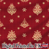 Cute Red Knitted Christmas Tree Snowflake Nordic Seamless Pattern Digital Print Fabric by the Metre UK Sewing Quilting Textile
