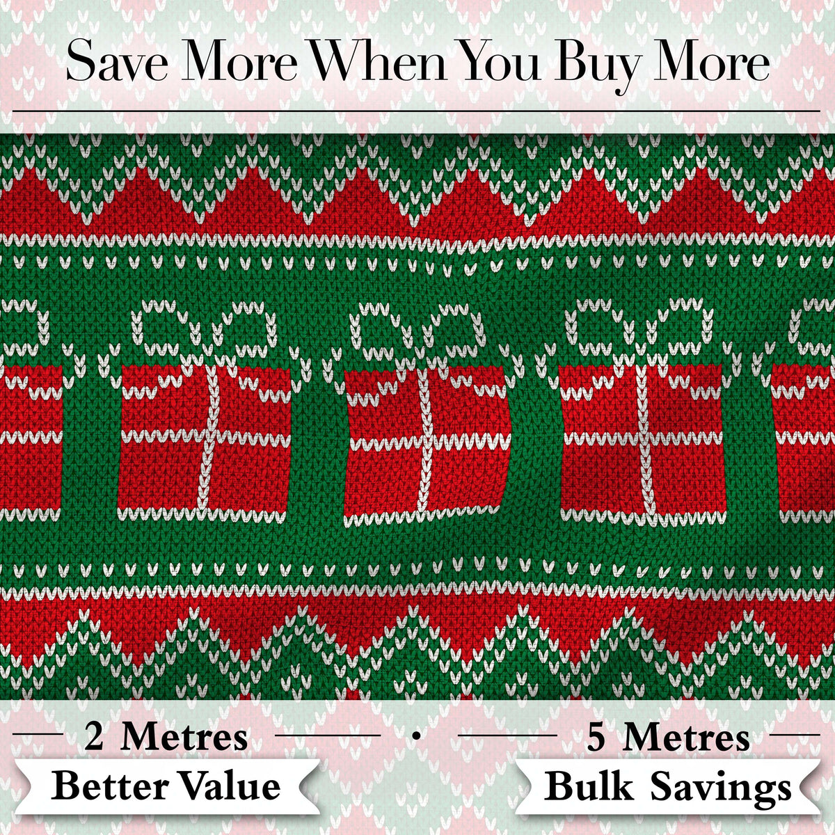 Cute Green Red Knitted Gift Box Nordic Christmas Seamless Pattern Digital Print Fabric by the Metre UK Sewing Quilting Textile