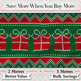 Cute Green Red Knitted Gift Box Nordic Christmas Seamless Pattern Digital Print Fabric by the Metre UK Sewing Quilting Textile
