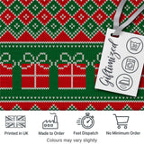 Cute Green Red Knitted Gift Box Nordic Christmas Seamless Pattern Digital Print Fabric by the Metre UK Sewing Quilting Textile