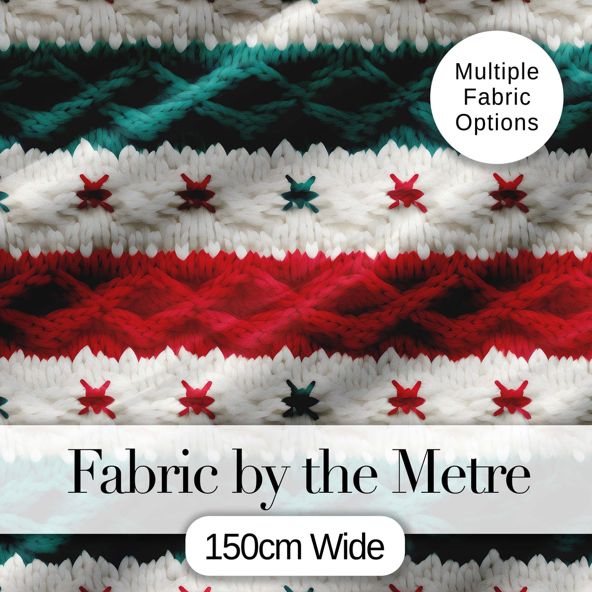 Cute Festive Knitted Texture Red Green White Cozy Seamless Pattern Digital Print Fabric by the Metre UK Sewing Quilting Textile