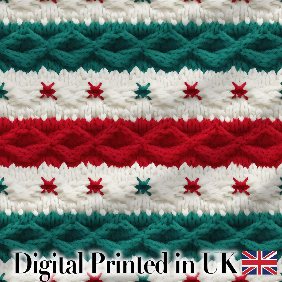 Cute Festive Knitted Texture Red Green White Cozy Seamless Pattern Digital Print Fabric by the Metre UK Sewing Quilting Textile