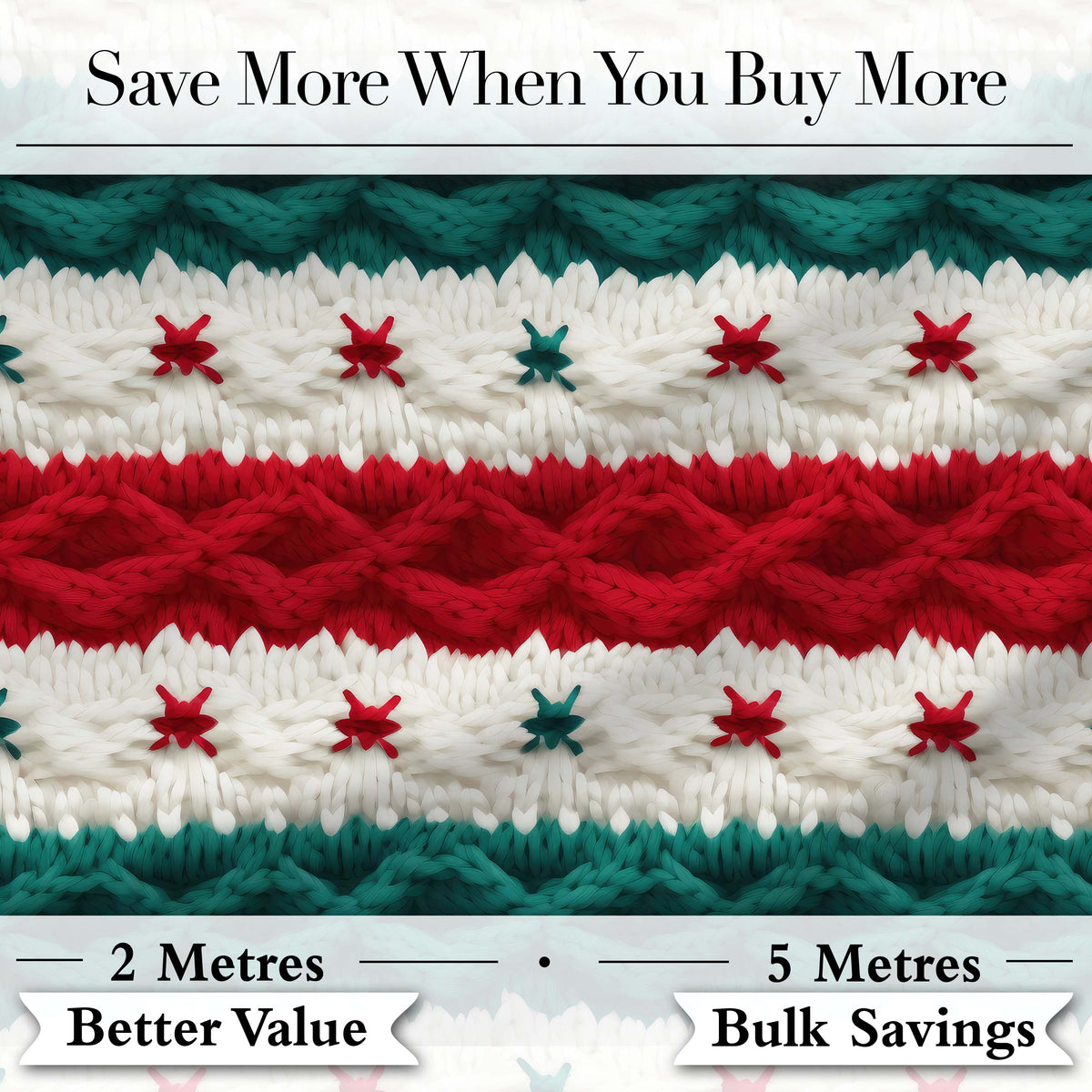 Cute Festive Knitted Texture Red Green White Cozy Seamless Pattern Digital Print Fabric by the Metre UK Sewing Quilting Textile