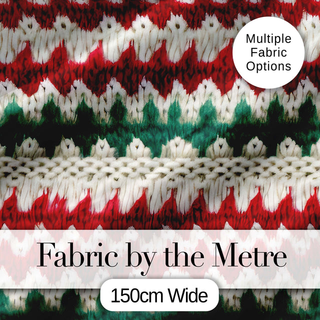 Cute Handmade Wool Knit Red Green White Cozy Seamless Pattern Digital Print Fabric by the Metre UK Sewing Quilting Textile