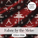 Cute Nordic Knitted Christmas Tree Snowflake Red Seamless Pattern Digital Print Fabric by the Metre UK Sewing Quilting Textile