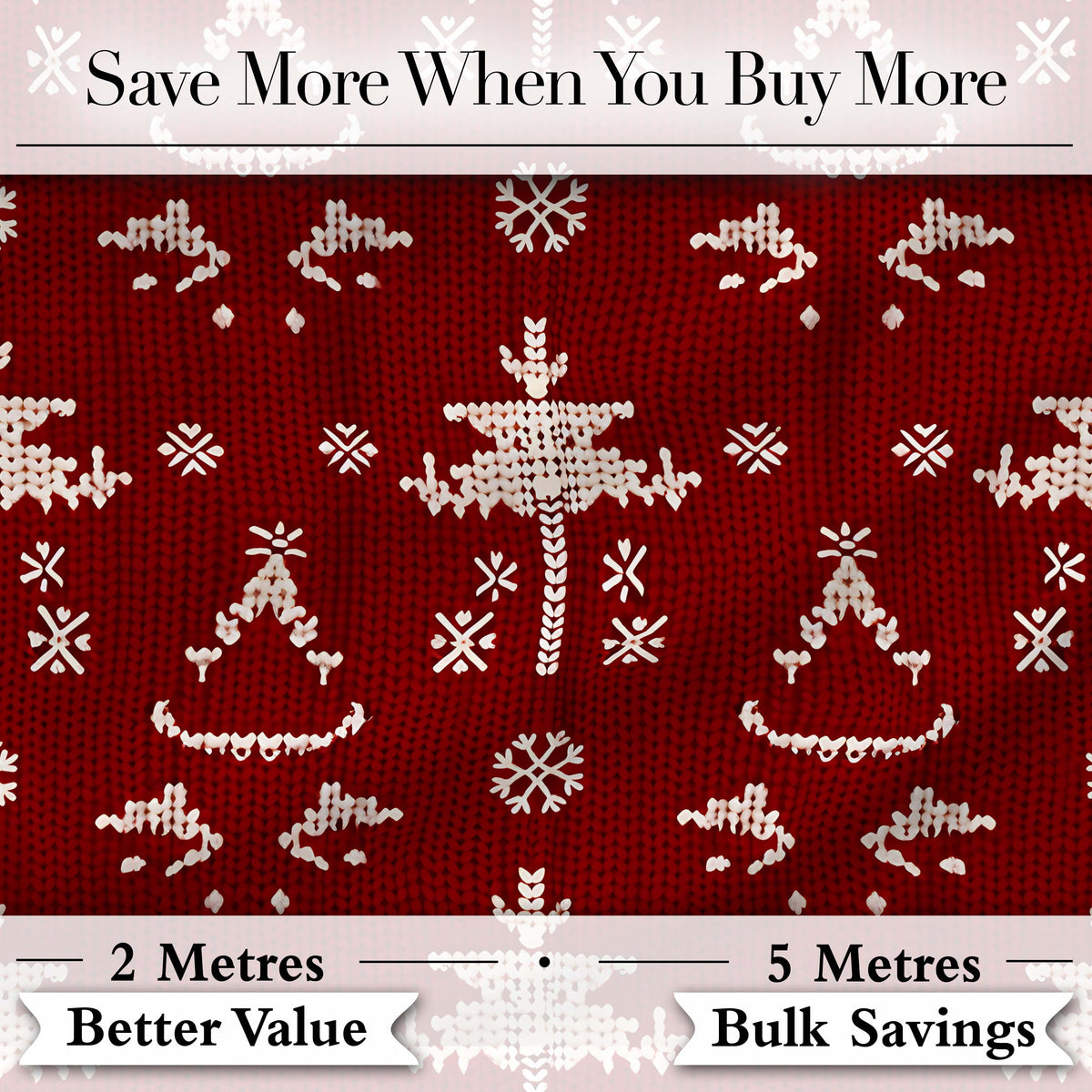 Cute Nordic Knitted Christmas Tree Snowflake Red Seamless Pattern Digital Print Fabric by the Metre UK Sewing Quilting Textile
