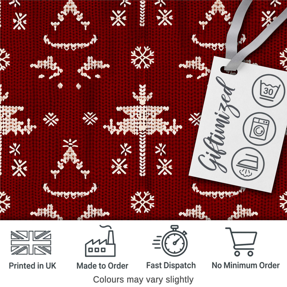 Cute Nordic Knitted Christmas Tree Snowflake Red Seamless Pattern Digital Print Fabric by the Metre UK Sewing Quilting Textile