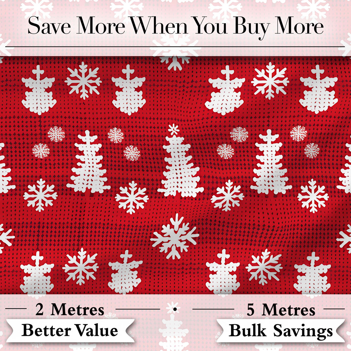 Cute Red Knitted Christmas Tree Snowflake Nordic Festive Seamless Pattern Digital Print Fabric by the Metre UK Sewing Quilting Textile