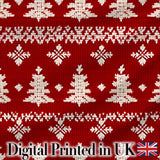 Cute Red Knitted Christmas Tree Snowflake Nordic Classic Seamless Pattern Digital Print Fabric by the Metre UK Sewing Quilting Textile